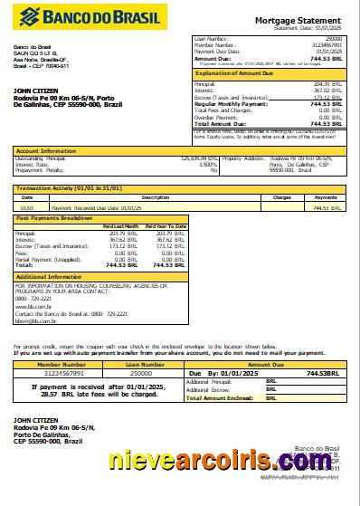 Brazil Banco do Brasil bank mortgage statement
